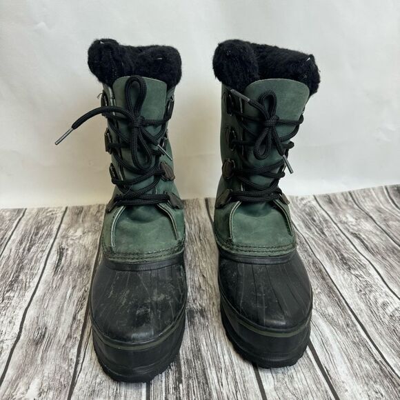 Sorel Women's Alpine Caribou Mid Calf Vintage Snow Boots Green Black 6 Made Warm - Picture 4 of 11